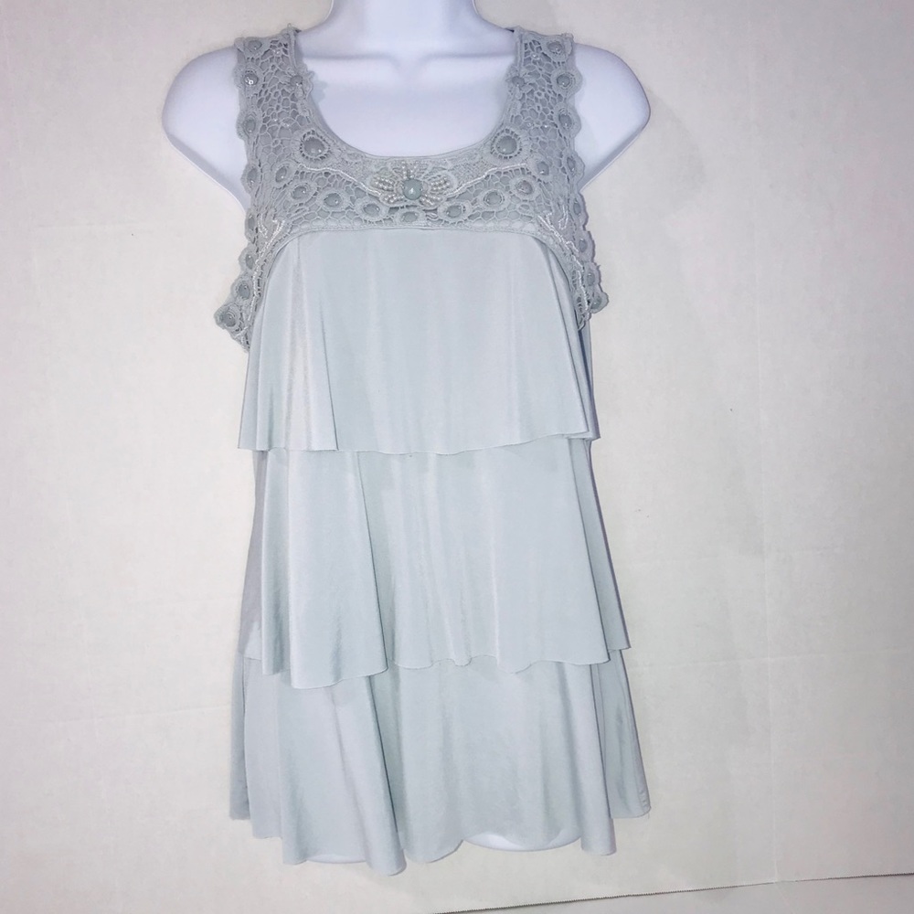 Studio Y Lace Detailed Layered Tank Blue Small